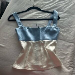 Princess Polly blue/white satin top